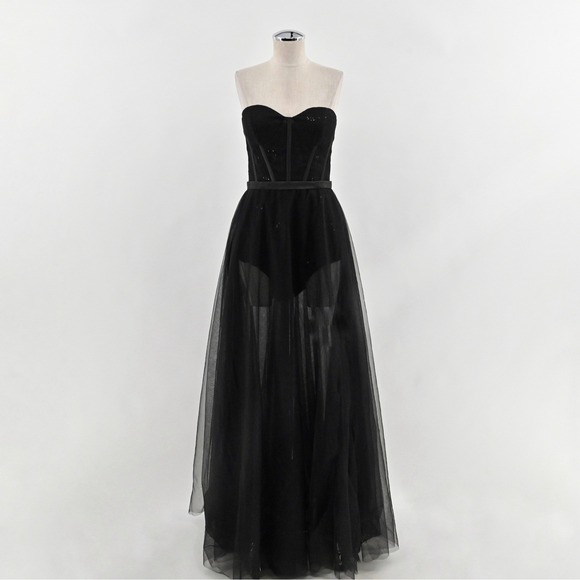 Dresses & Skirts - Black Strapless Tulle Corset Dress Size S Fairy Grunge Whimsigoth Sequin Gown